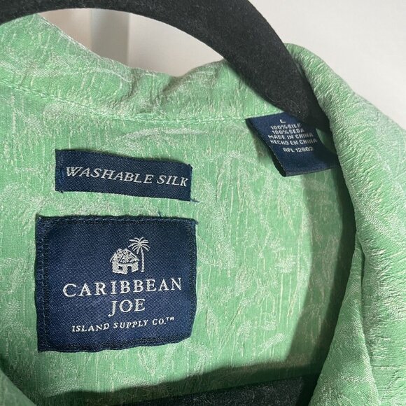 Caribbean Joe Shirt Short Sleeve‎ Hawaiian Washable Silk Men’s Green Size Large - Picture 3 of 4